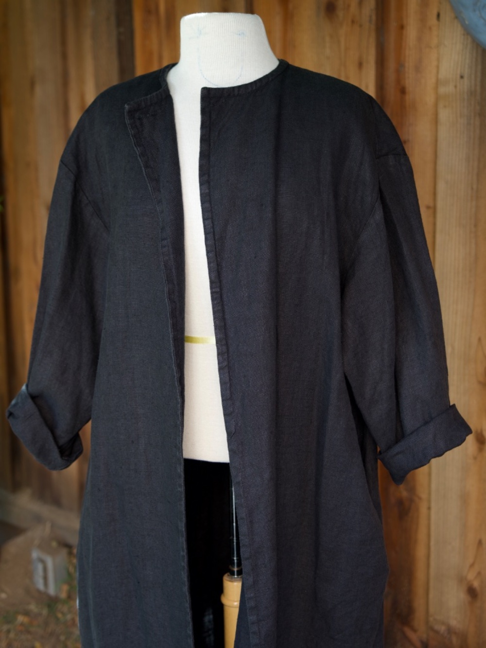 Vintage 100% Linen Black Long Pea Coat Casual Minimalist Made In USA Woman's M - Picture 6 of 17